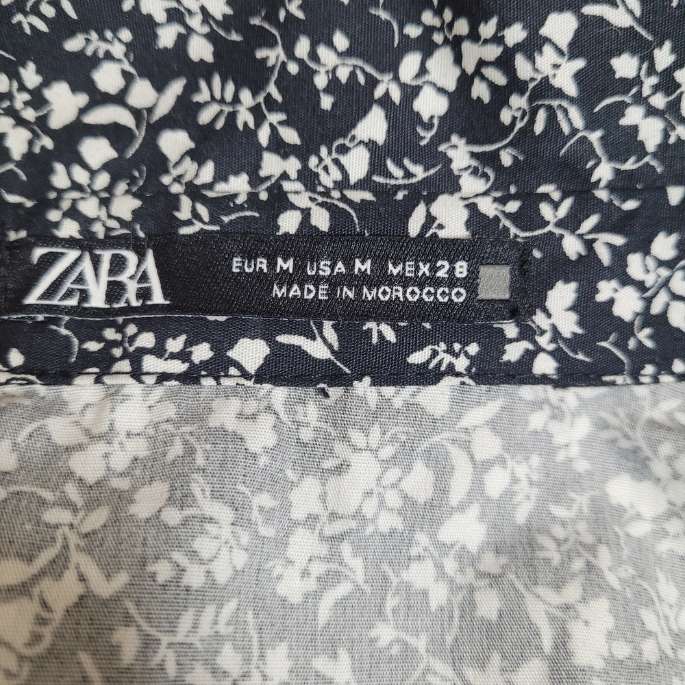 Zara Black White Floral Ditsy Collared Cotton Crop Top Shirt Size Medium - Picture 8 of 9